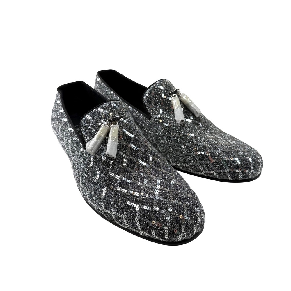 Barabas Loafers Mens Size 12 Silver Sequin Slip‎ On Tassel Dress Shoes New